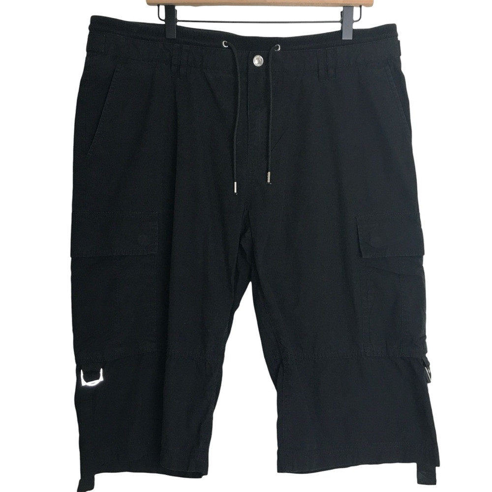 GUESS Mens Cargo Shorts Relaxed Fit Snap Button Large Black